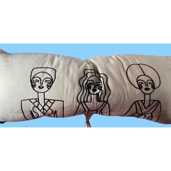 Embroidered Bohemian Deco Pillow Ivory & Black Some Staining See Pics & READ - Picture 1 of 9